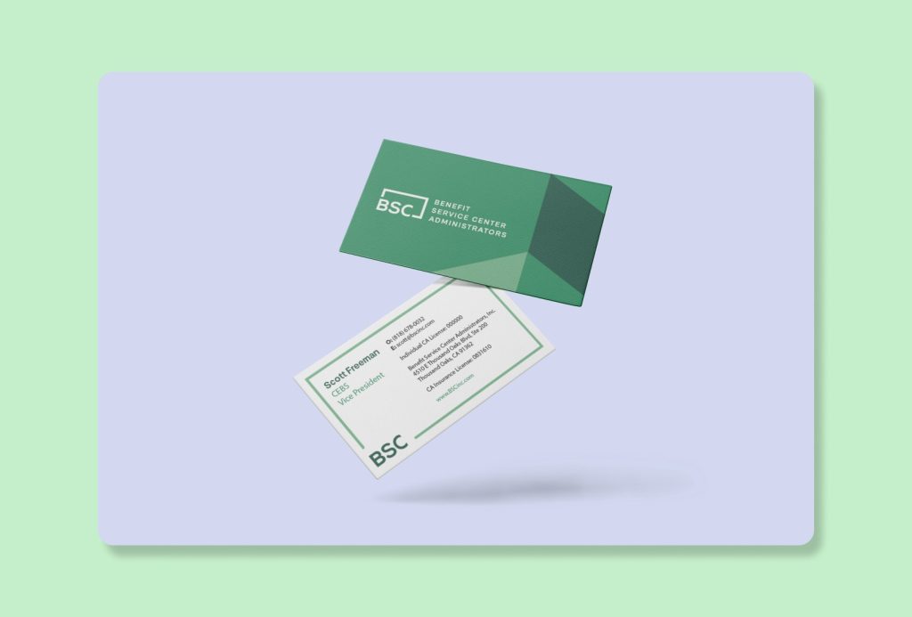 business card design showing the front and contact-information side